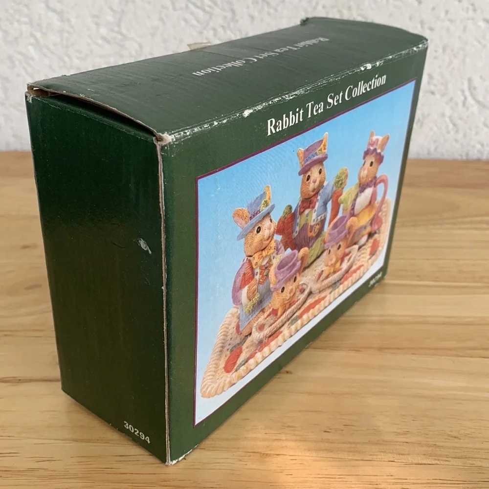 Vintage resin Rabbit Tea Set Collection   In original packaging. Whimsical decor